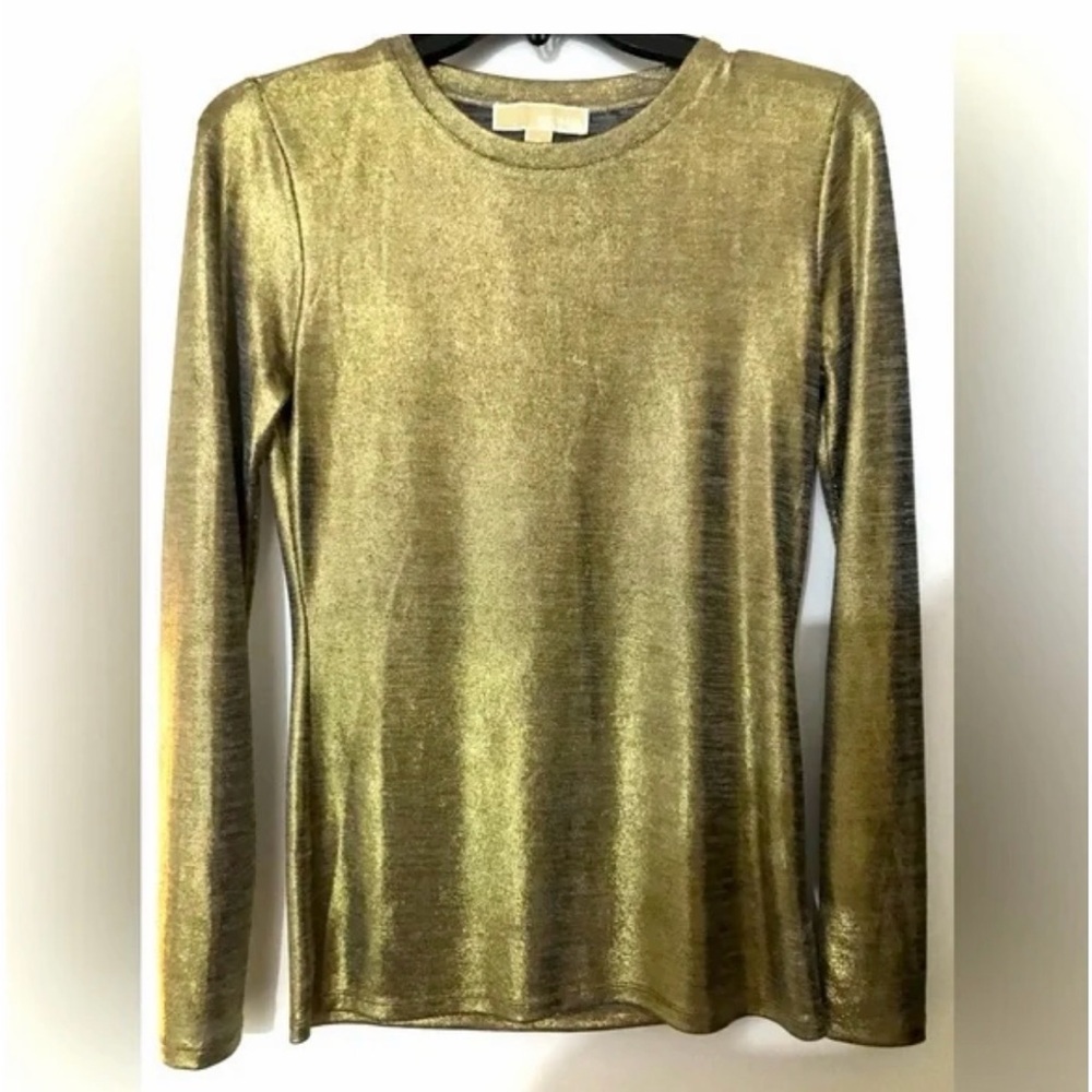 Michael Kors Metallic Gold Long Sleeve Top